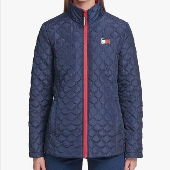Tommy Hilfiger Ladies All Weather 3 in 1 Jacket Navy and Red Size Small - Picture 1 of 13